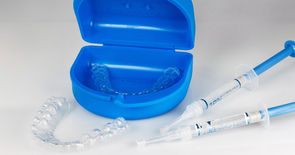 a number of teeth whitening kit including solution, trays and carry case